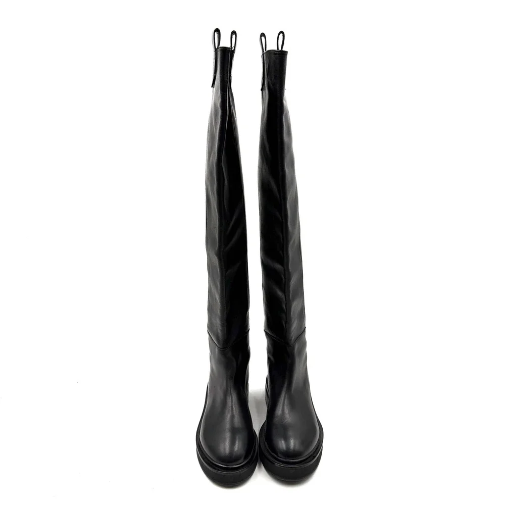 AllSaints Mindy Boot Black Leather Over The Knee Lug Sole Platform Tall Sz‎ 6